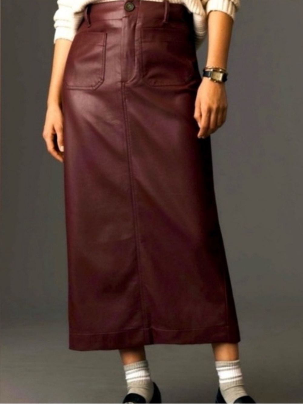 Maeve Burgundy Faux Leather Maxi Skirt